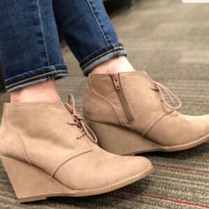 Universal thread Tan faux suede  Lace-Up   Wedge Booties